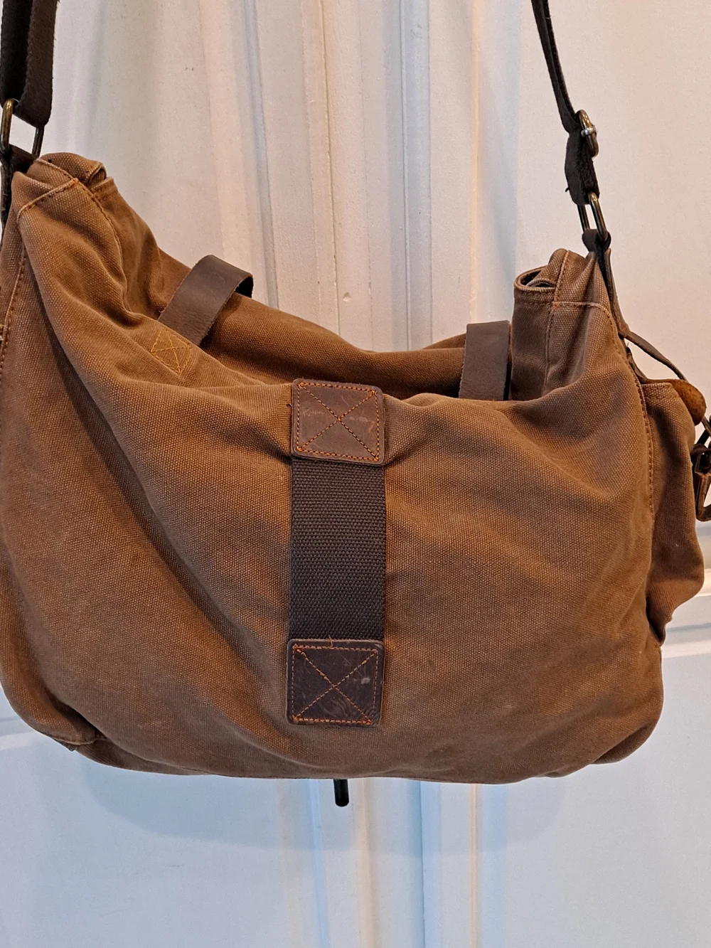 Waxed Canvas Messenger Bag for Men - Tan